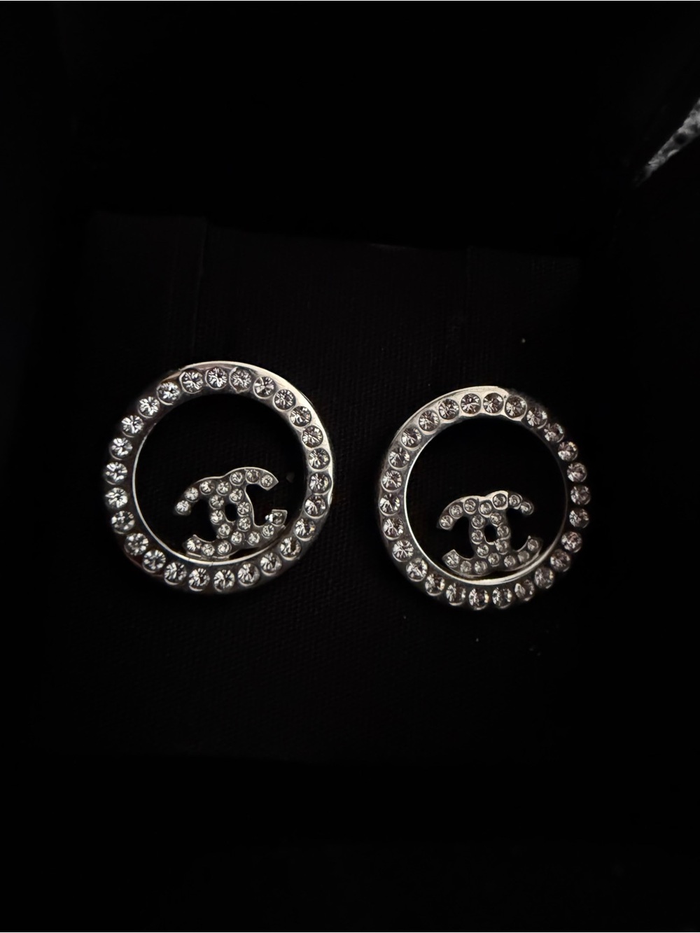 Chanel Crystal Circle Stud Earrings - Silver